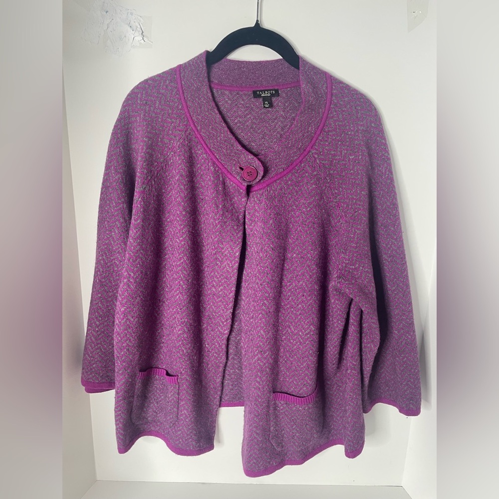 Talbots Cashmere Wool Blend Cardigan Sweater Button Front Purple Size XL - Picture 8 of 8